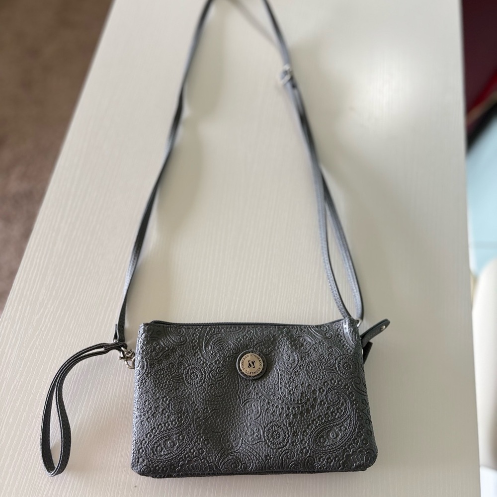 Gray Embossed Crossbody Bag